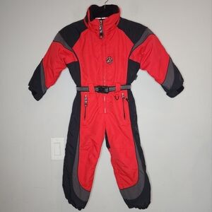 Obermeyer Snowsuit Red Black One Peice Ski Suit Kids Size 4